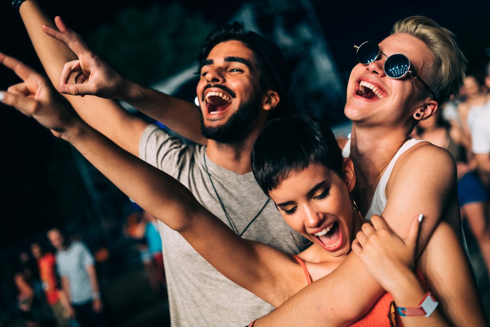 friends having fun at music festival