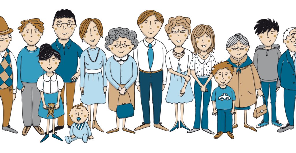 big family on white background