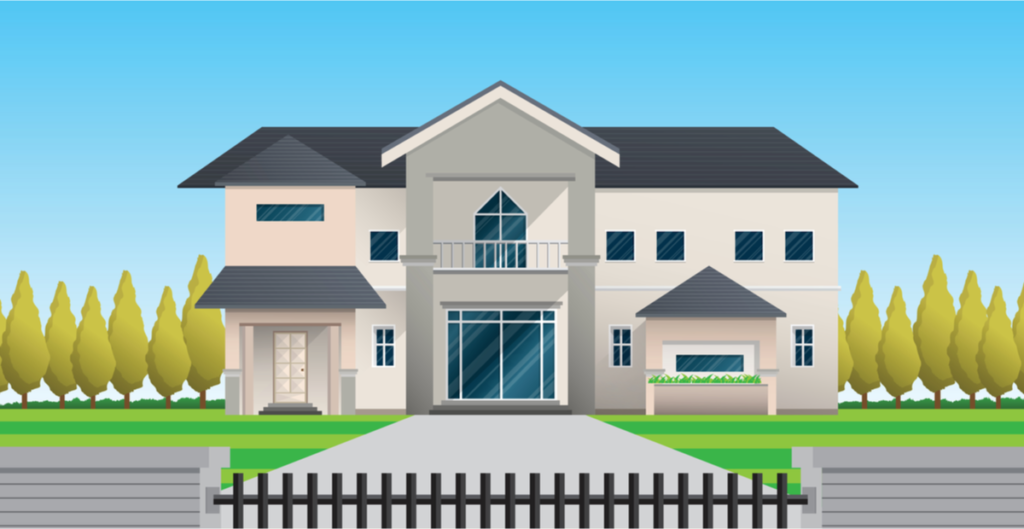 huge home and front yard with driveway