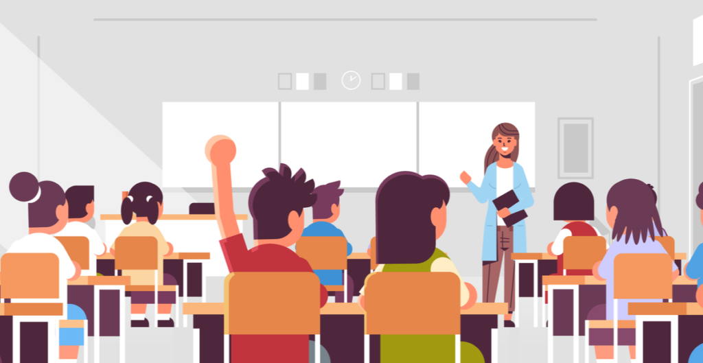 raising hand to answer in classroom