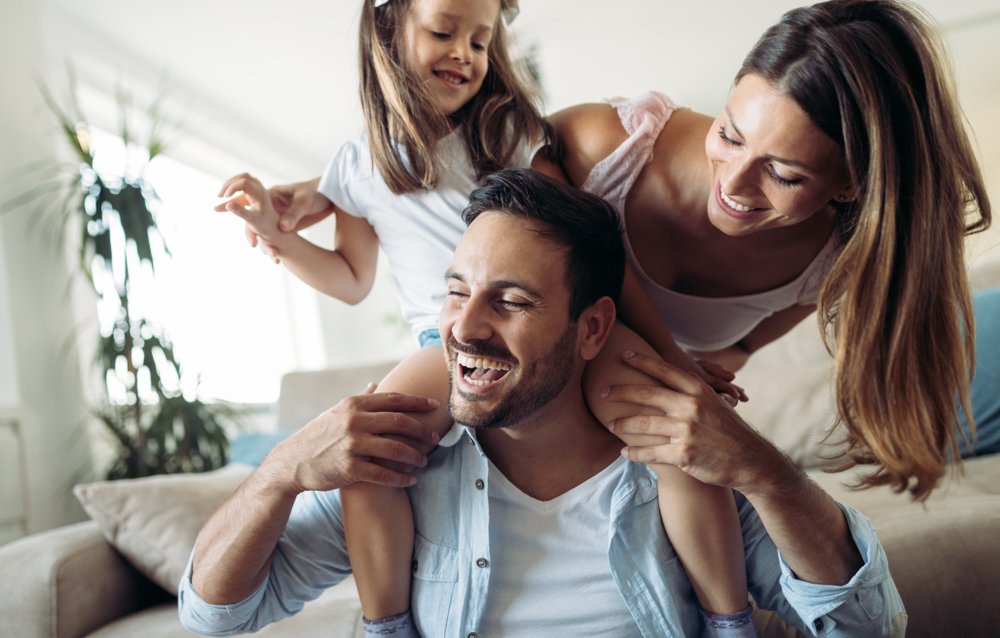 Happy family having fun time at home